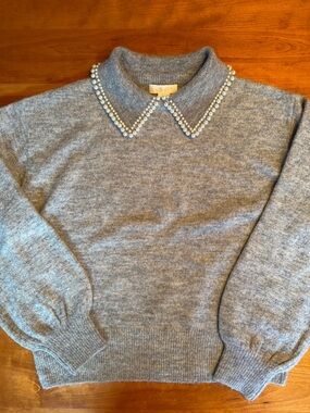 H&M Light Gray Pearl-Trim Turtleneck Sweater